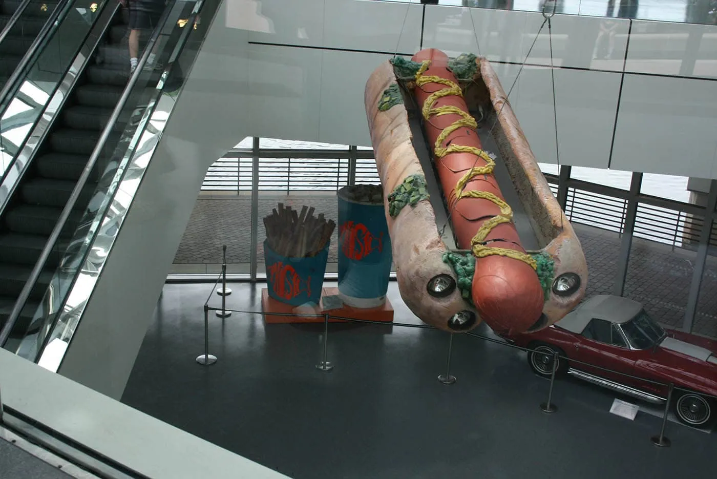 Giant Hot Dog and Fries at the Rock and Roll Hall of Fame in Cleveland, Ohio