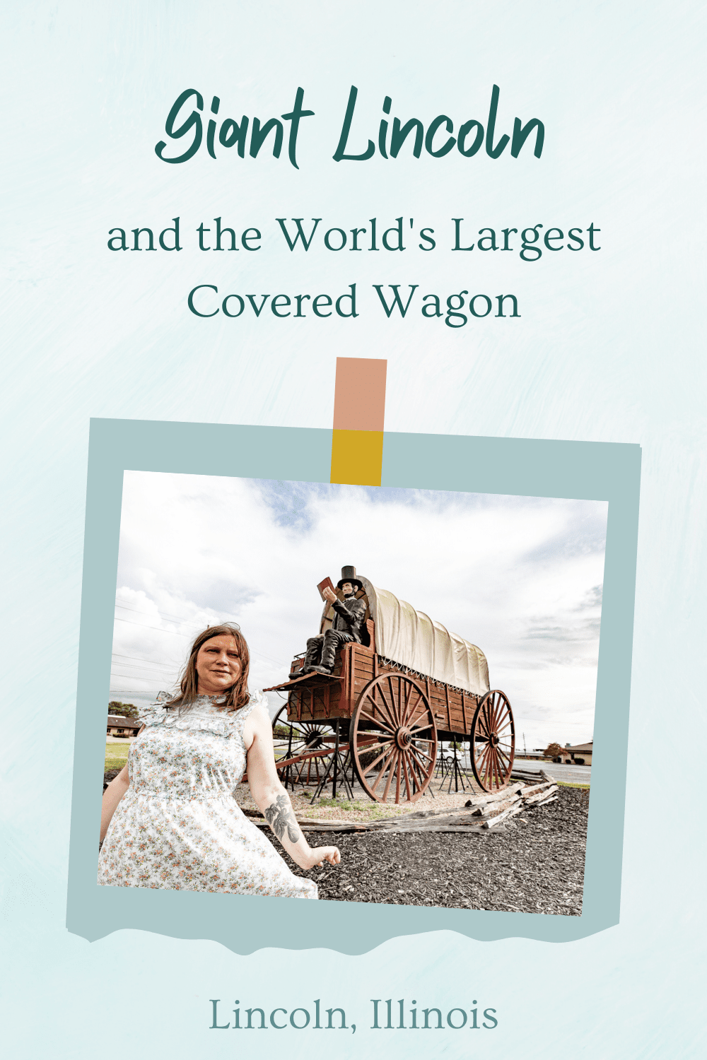 Photos of the life-sized Abraham Lincoln riding on the World's Largest Covered Wagon - a weird roadside attraction in Lincoln, Illinois. See this place to visit in Illinois on your Route 66 road trip through Illinois. A must see roadside attraction to add to your travel itinerary and bucket lists. #RoadTrips #RoadTripStop #Route66 #Route66RoadTrip #IllinoisRoute66 #Illinois #IllinoisRoadTrip #IllinoisRoadsideAttractions #RoadsideAttractions #RoadsideAttraction #RoadsideAmerica #RoadTrip