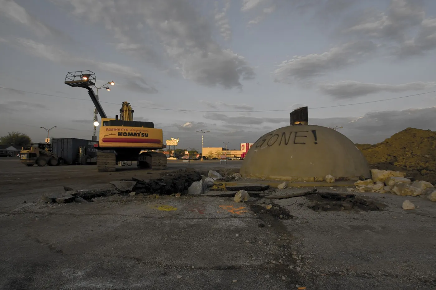 Remnants of the Spindle (car kabob, cars ona  spike) in Berwyn, Illinois after it was torn down in 2008.