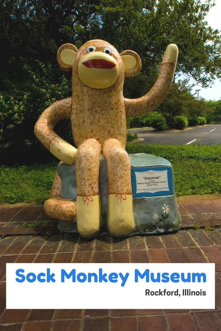 The Sock Monkey museum at Midway Village in Rockford, Illinois celebrates the famous stuffed animals and the town's sock-knitting industry. It features vintage stuffed monkeys and a giant sock monkey made from fiberglass! Visit this weird roadside attraction and museum on an Illinois road trip or Rockford vacation and add it to your travel itineraries and bucket lists!
#IllinoisRoadsideAttractions #IllinoisRoadsideAttraction #RoadsideAttractions #RoadsideAttraction #RoadTrip #IllinoisRoadTrip