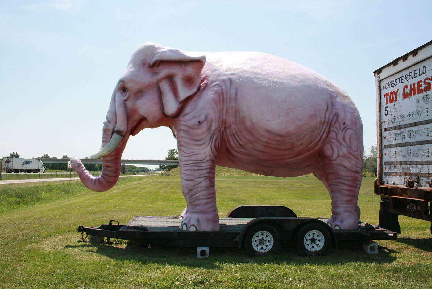 Fiberglass Pink Elephant - a roadside attraction at Pink Elephant Antique Mall in Livingston, Illinois