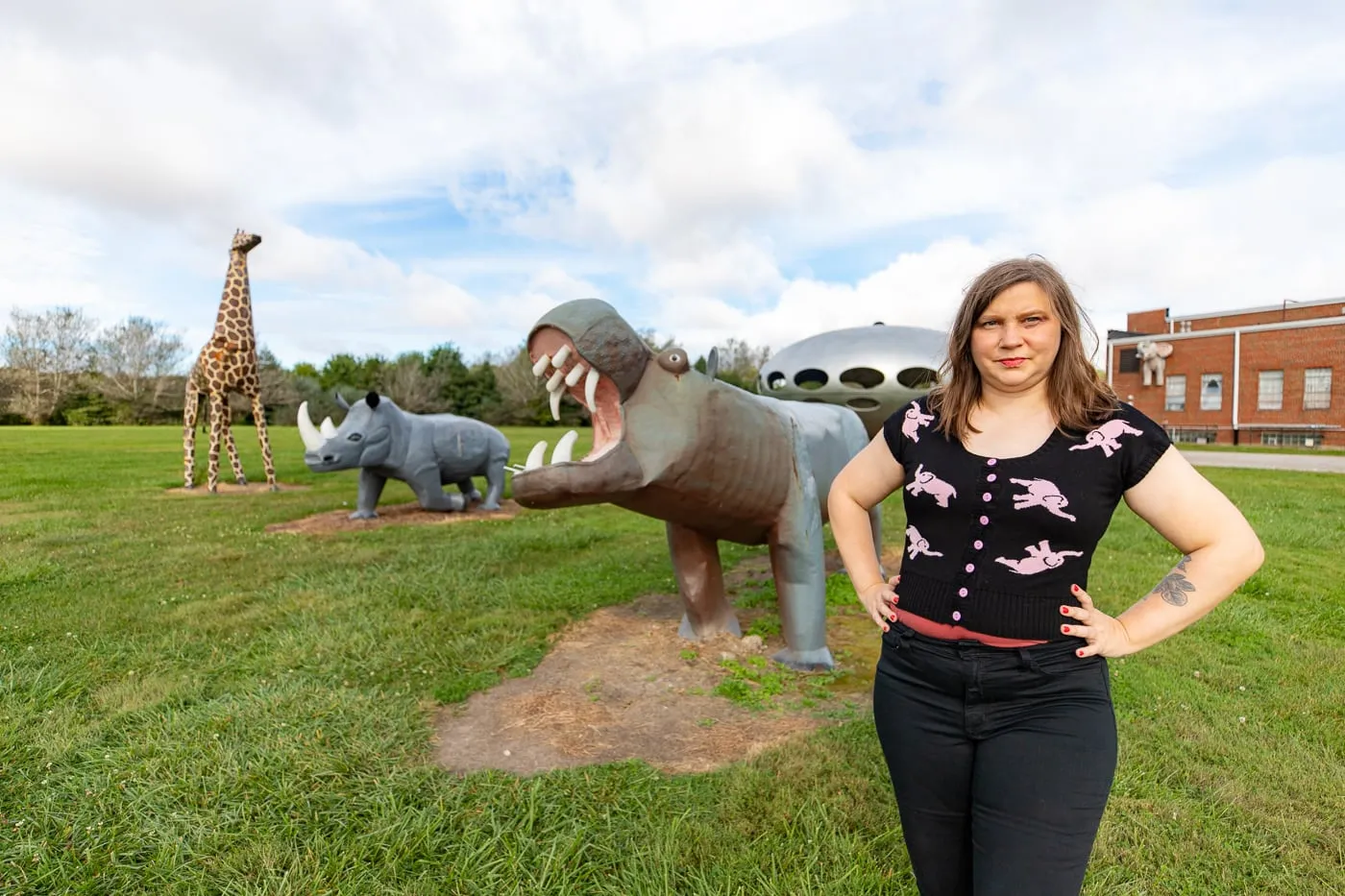 Fiberglass zoo animals at the Pink Elephant Antique Mall in Livingston, Illinois - Route 66 Roadside Attraction