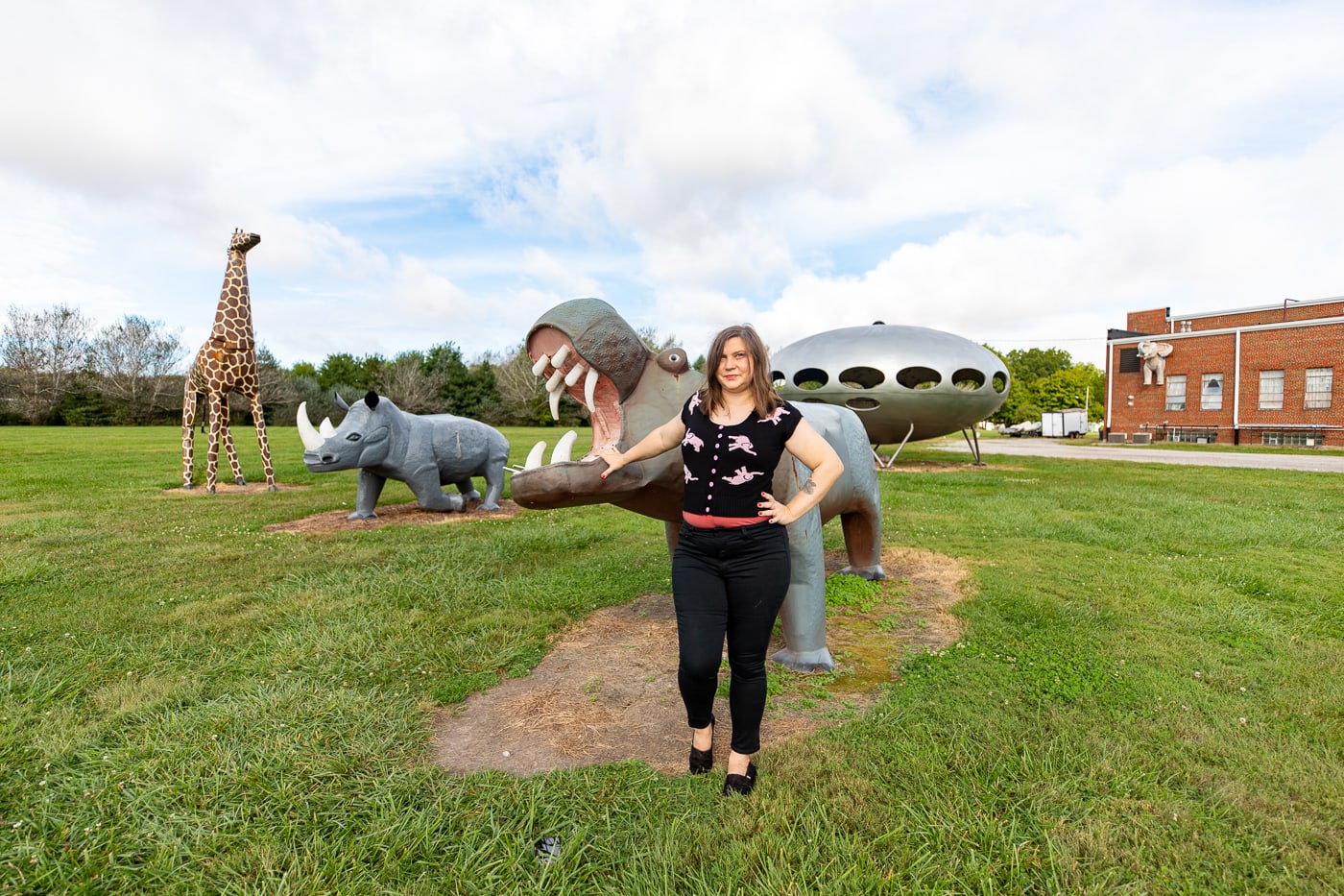 Fiberglass zoo animals at the Pink Elephant Antique Mall in Livingston, Illinois - Route 66 Roadside Attraction