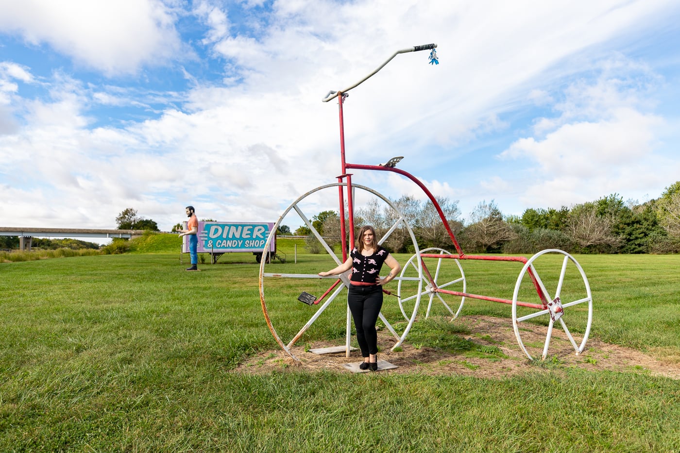 Giant bicycle at the Pink Elephant Antique Mall in Livingston, Illinois - Route 66 Roadside Attraction