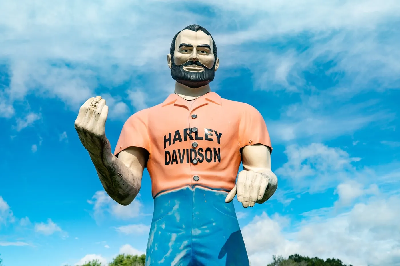 Harley-Davidson muffler man at the Pink Elephant Antique Mall in Livingston, Illinois - Route 66 Roadside Attraction