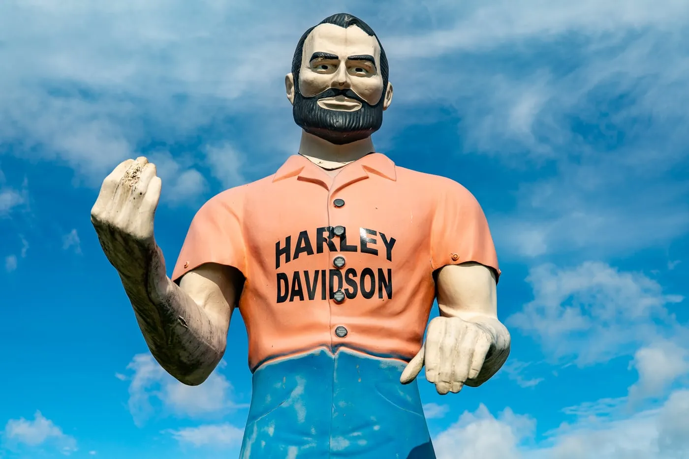 Harley-Davidson muffler man at the Pink Elephant Antique Mall in Livingston, Illinois - Route 66 Roadside Attraction