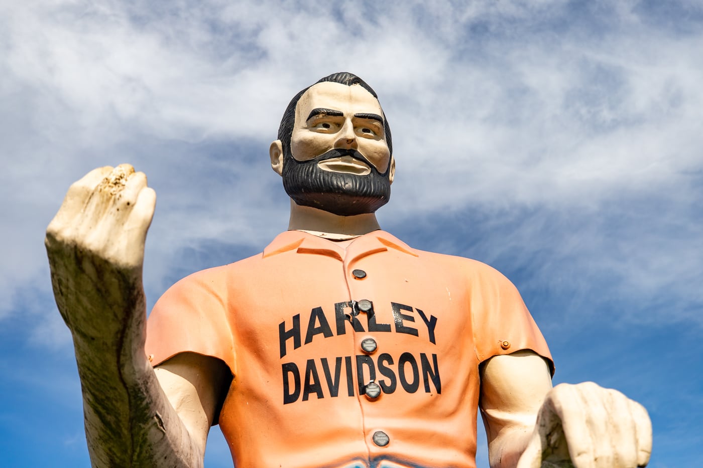 Harley-Davidson muffler man at the Pink Elephant Antique Mall in Livingston, Illinois - Route 66 Roadside Attraction