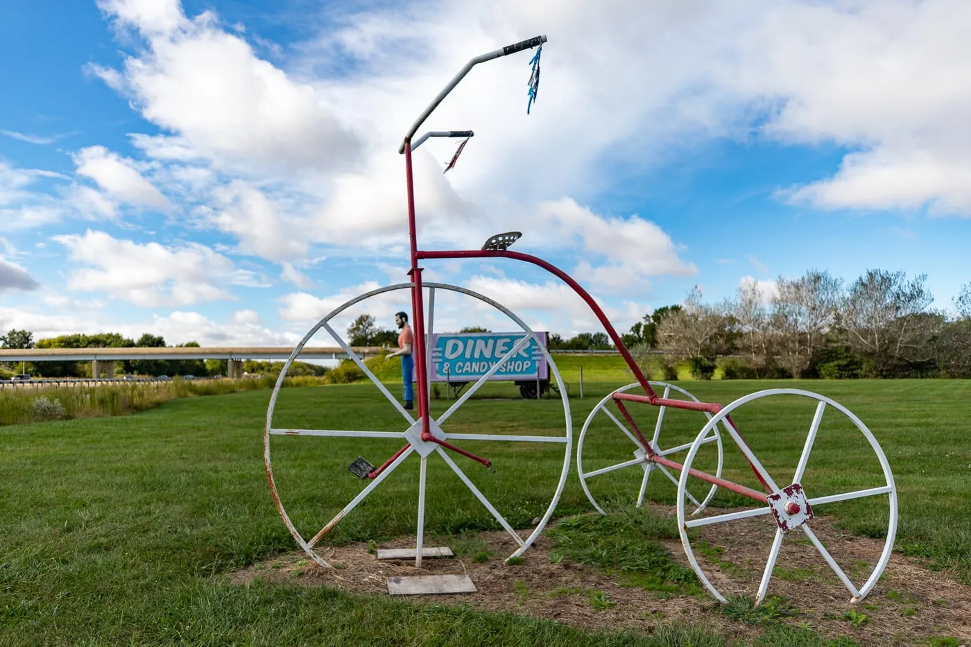 Giant bicycle at the Pink Elephant Antique Mall in Livingston, Illinois - Route 66 Roadside Attraction