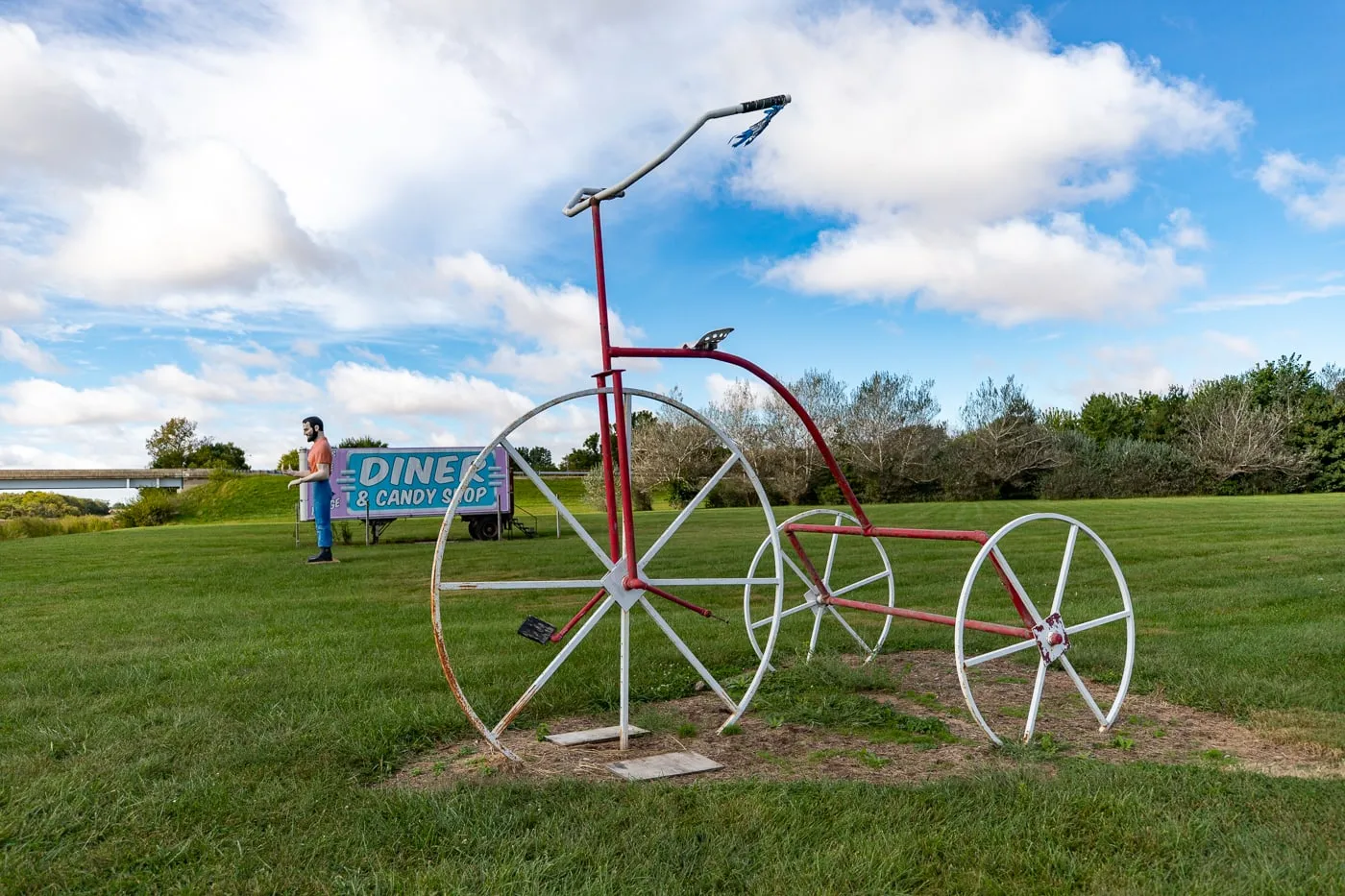 Giant bicycle at the Pink Elephant Antique Mall in Livingston, Illinois - Route 66 Roadside Attraction