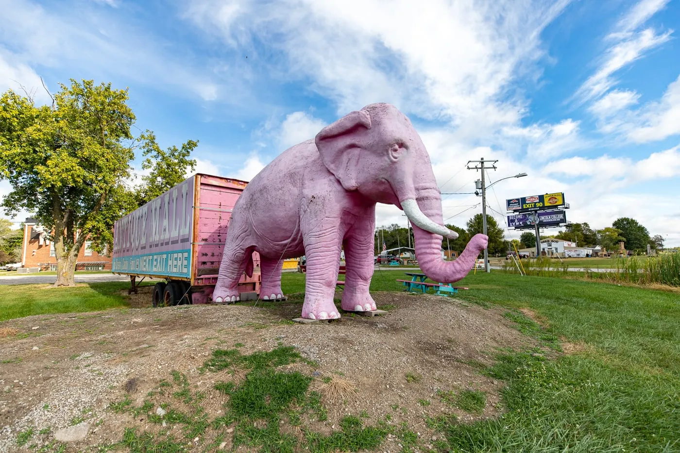 Giant pink elephant at the Pink Elephant Antique Mall in Livingston, Illinois - Route 66 Roadside Attraction
