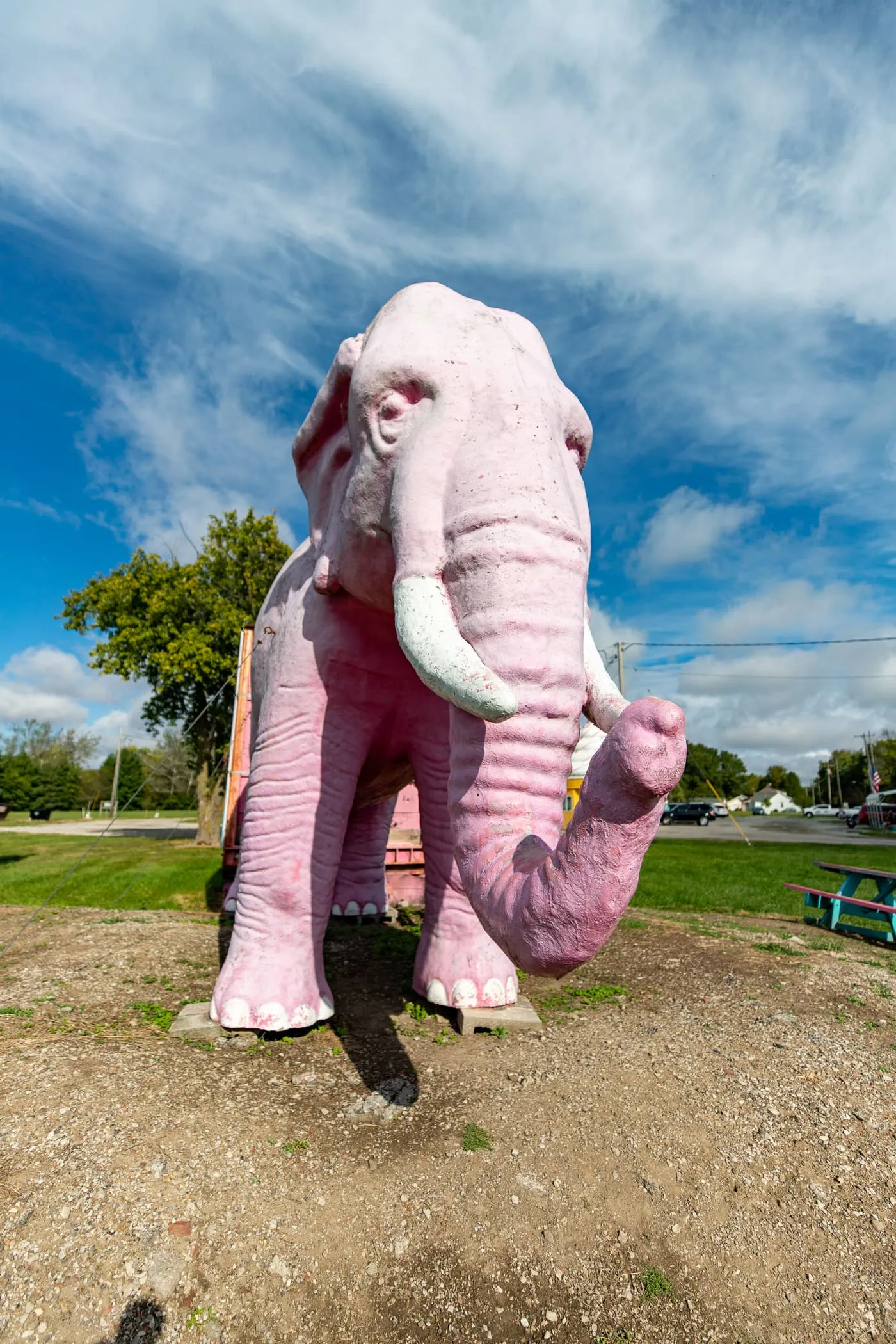 Giant pink elephant at the Pink Elephant Antique Mall in Livingston, Illinois - Route 66 Roadside Attraction