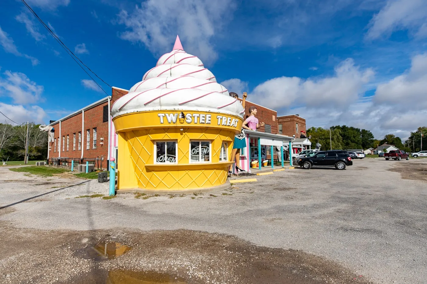 Twistee Treat ice cream shaped building at the Pink Elephant Antique Mall in Livingston, Illinois - Route 66 Roadside Attraction