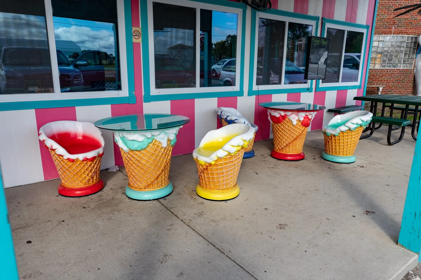 Ice cream chairs at the Pink Elephant Antique Mall in Livingston, Illinois - Route 66 Roadside Attraction