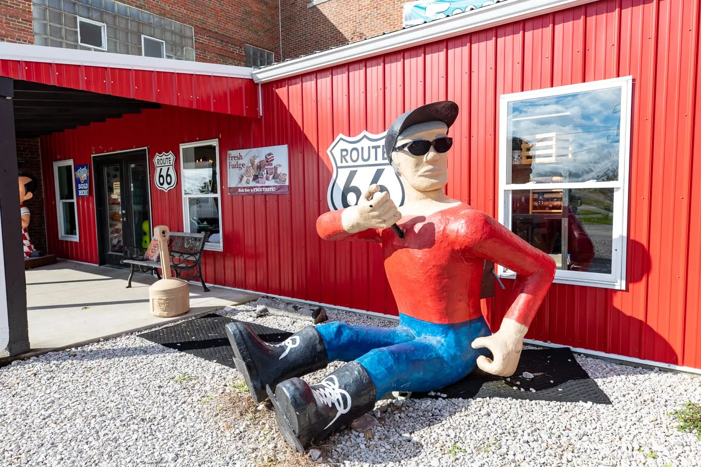 Fiberglass boy at the Pink Elephant Antique Mall in Livingston, Illinois - Route 66 Roadside Attraction