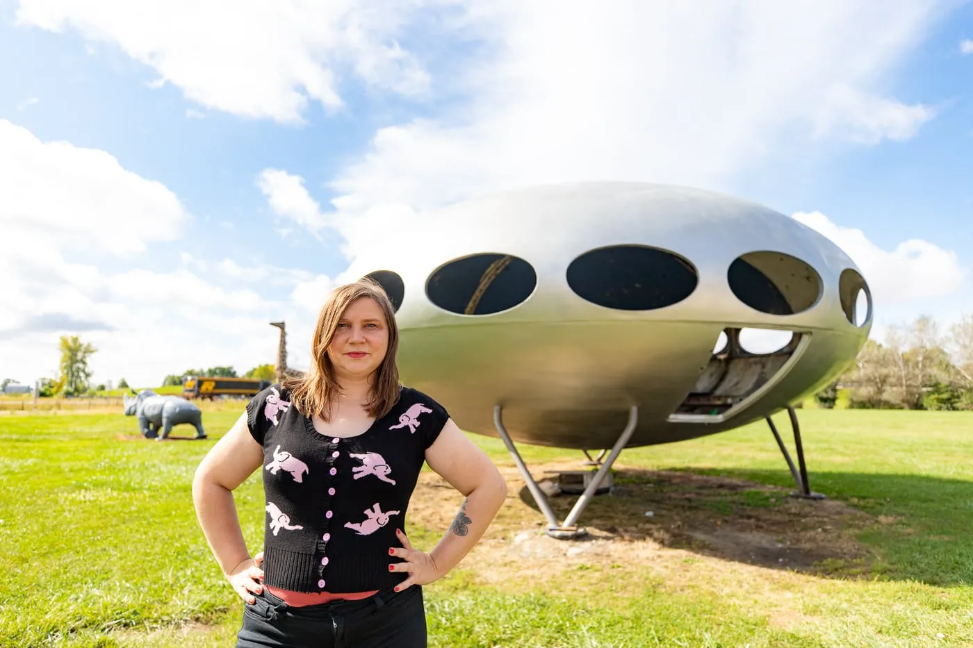 Futuro House UFO shaped home at the Pink Elephant Antique Mall in Livingston, Illinois - Route 66 Roadside Attraction