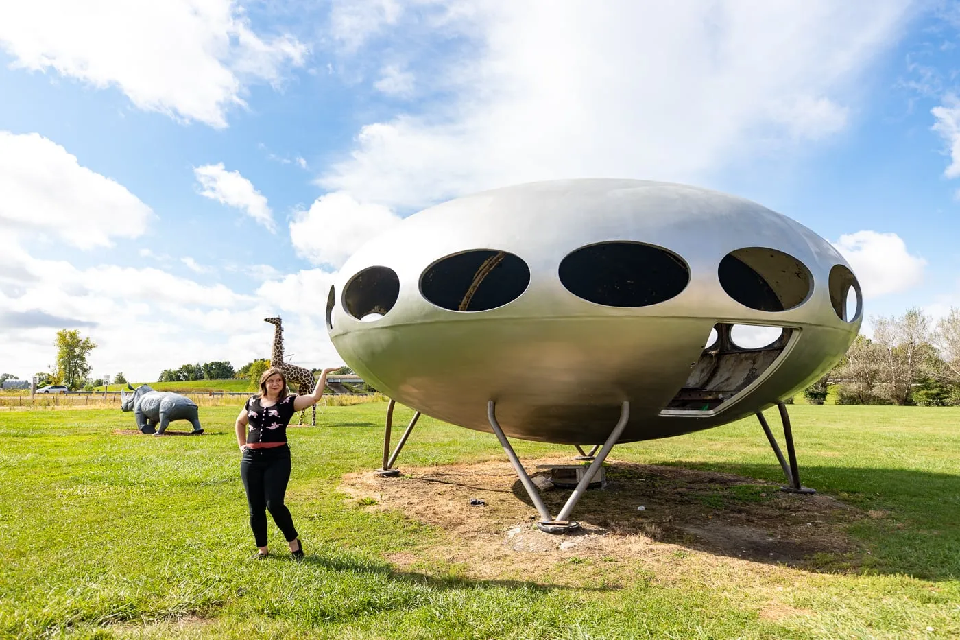 Futuro House UFO shaped home at the Pink Elephant Antique Mall in Livingston, Illinois - Route 66 Roadside Attraction