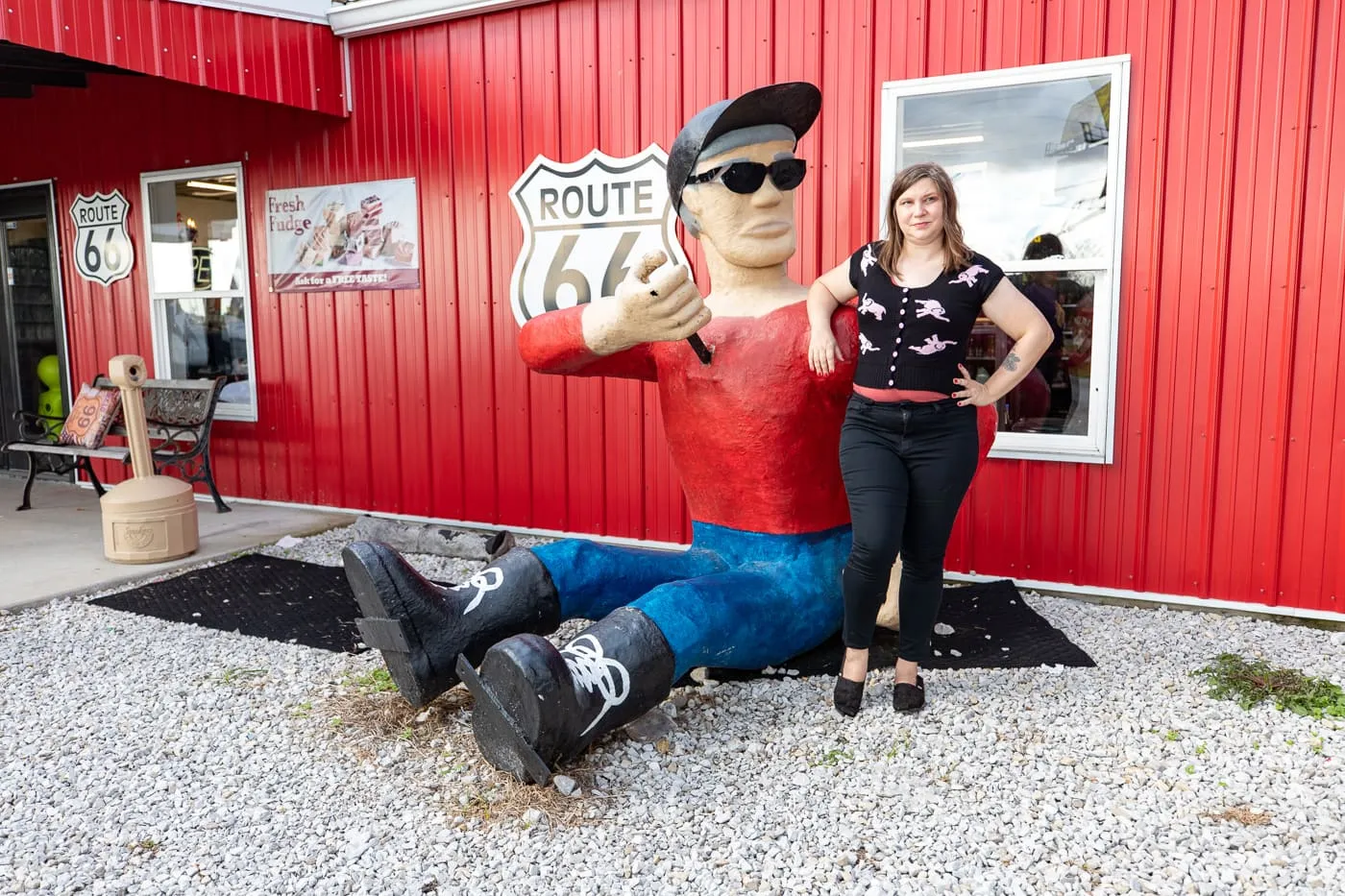 Fiberglass boy at the Pink Elephant Antique Mall in Livingston, Illinois - Route 66 Roadside Attraction