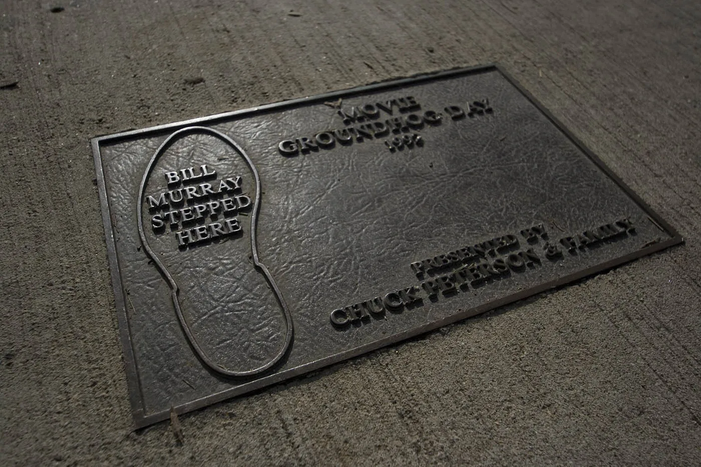 Bill Murray Stepped Here sign - Groundhog Day Movie Filming Locations in Woodstock, Illinois