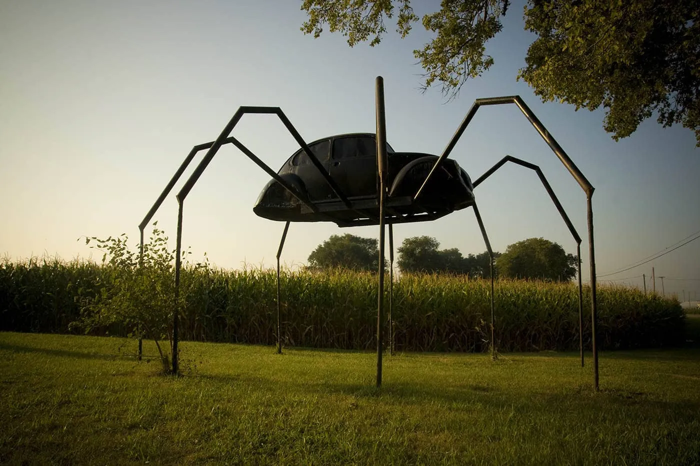 Giant Volkswagen Beetle Spider in Avoca, Iowa. Giant Spider made from a Volkswagen Beetle car - a roadside attraction in Avoca, Iowa.