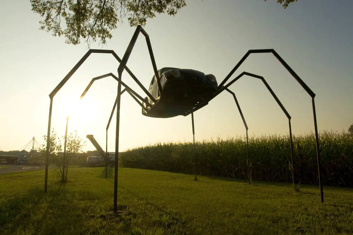 Giant Spider made from a Volkswagen Beetle car - a roadside attraction in Avoca, Iowa.