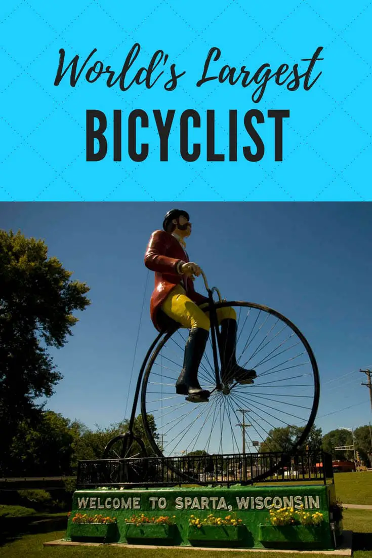 Giant Fiberglass World's Largest Bicyclist in Sparta, Wisconsin. Also known as Ben Bikin' or Big Ben he symbolizes the Bicycling Capital of America. Visit this weird roadside attraction on your Wisconsin road trip and add Sparta to your road trip route, itinerary, and travel bucket lists!
#WisconsinRoadsideAttractions #WisconsinRoadsideAttraction #RoadsideAttractions #RoadsideAttraction #RoadTrip #WisconsinRoadTrip #WeirdRoadsideAttractions #RoadTripStops
