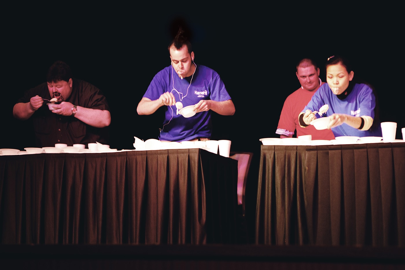 Pat Bertoletti eats at the Ice Cream Eating Contest at Harrah's Casino in Metropolis, Illinois.