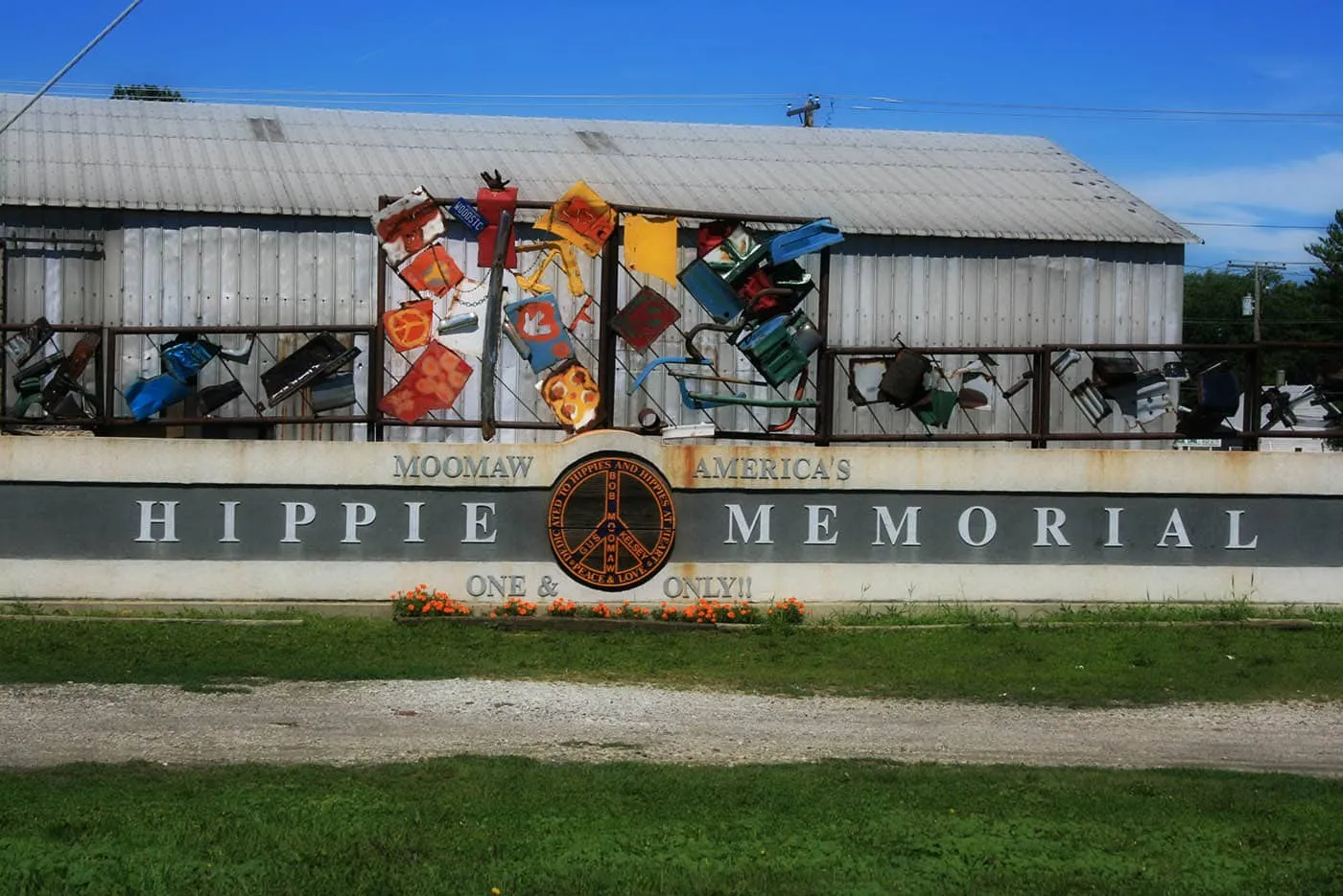 Moomaw America's Hippie Memorial, the one and only Hippie Memorial, a roadside attraction in Arcola, Illinois