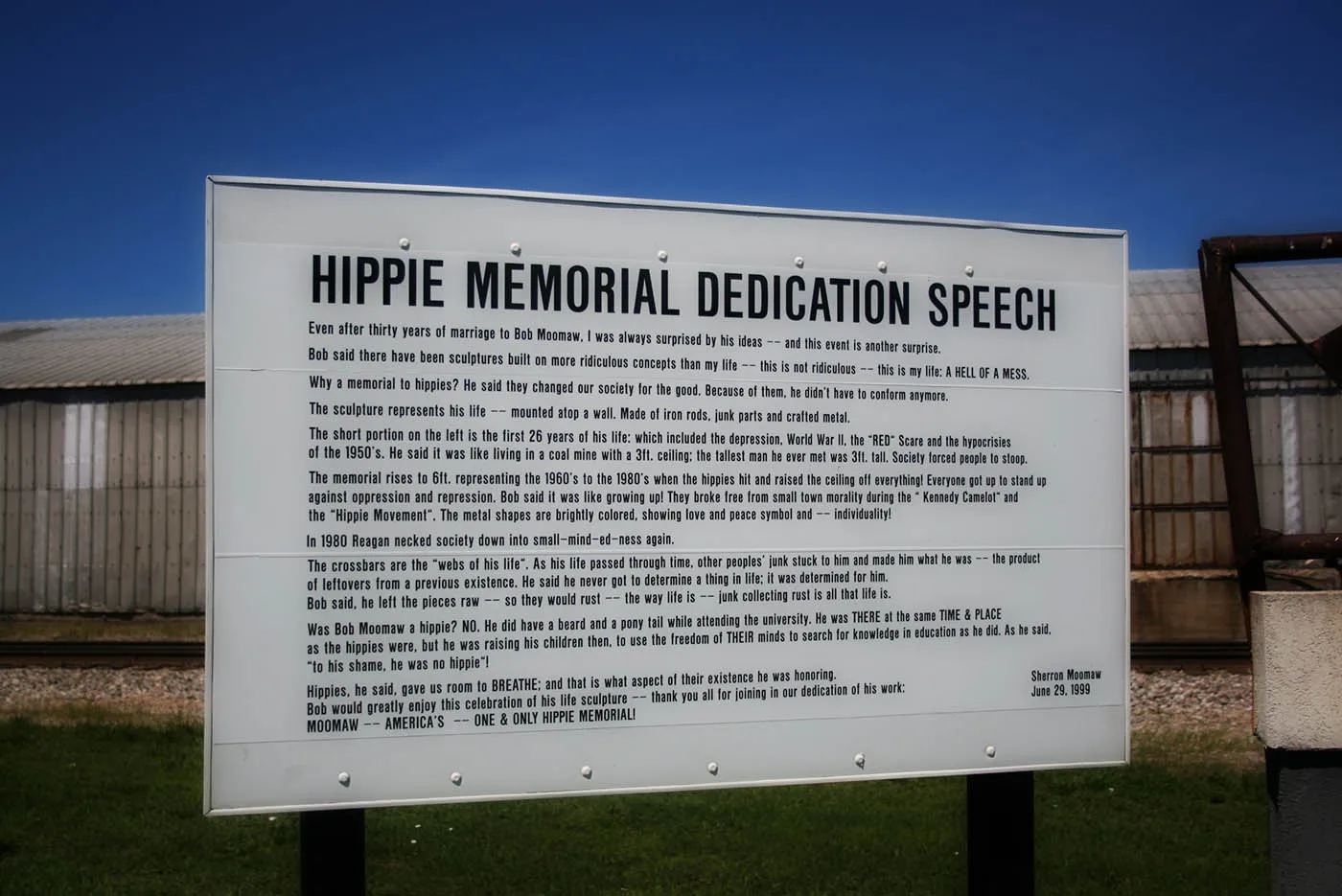Moomaw America's Hippie Memorial, the one and only Hippie Memorial, a roadside attraction in Arcola, Illinois