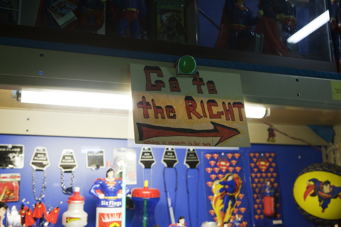 Go to the Right sign at the Super Museum (Superman Museum) in Metropolis, Illinois