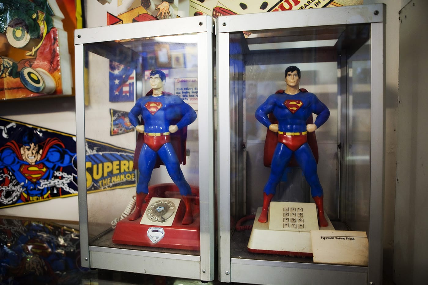 Superman phones at the Super Museum in Metropolis, Illinois.