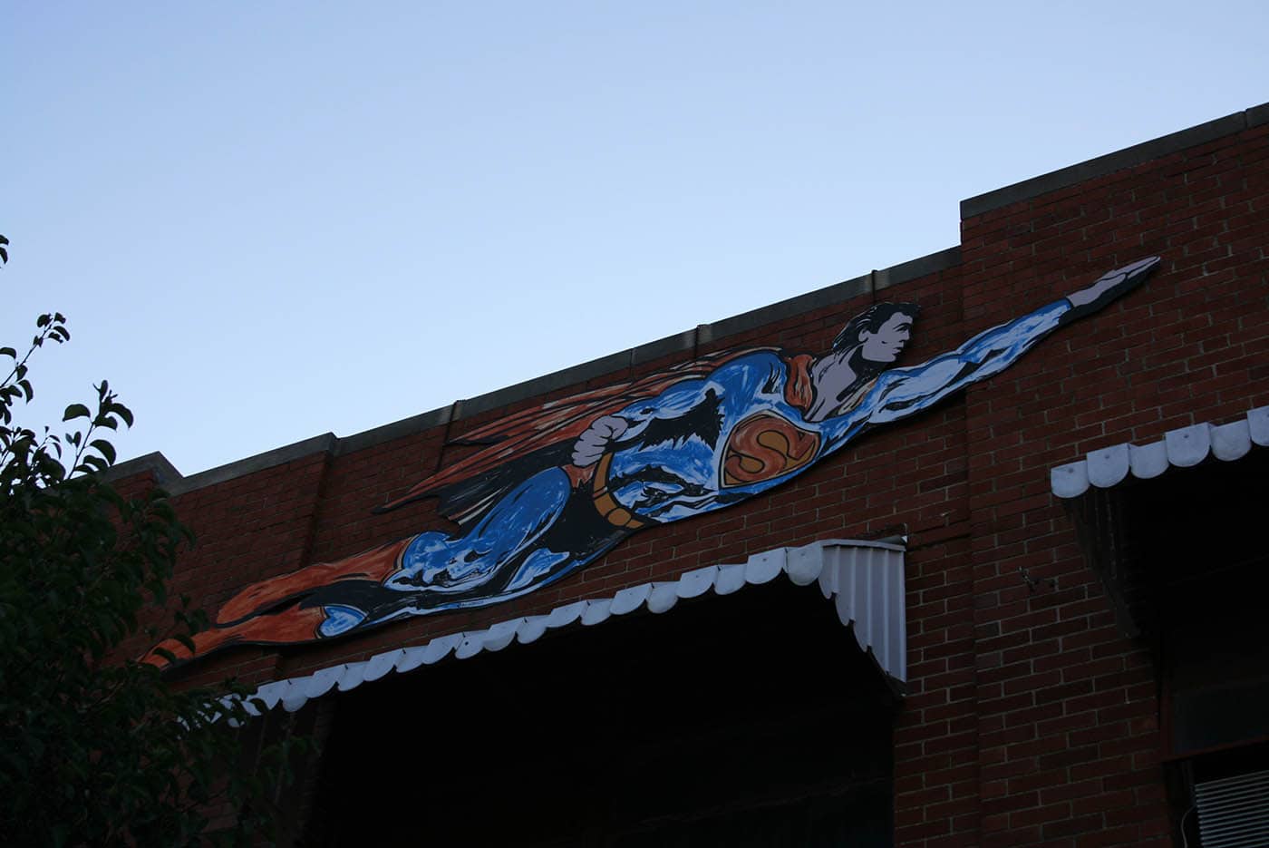 Flying Superman in Superman Square in Metropolis, Illinois