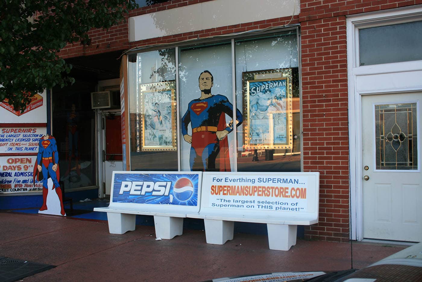 Superman bus bench in Superman Square in Metropolis, Illinois