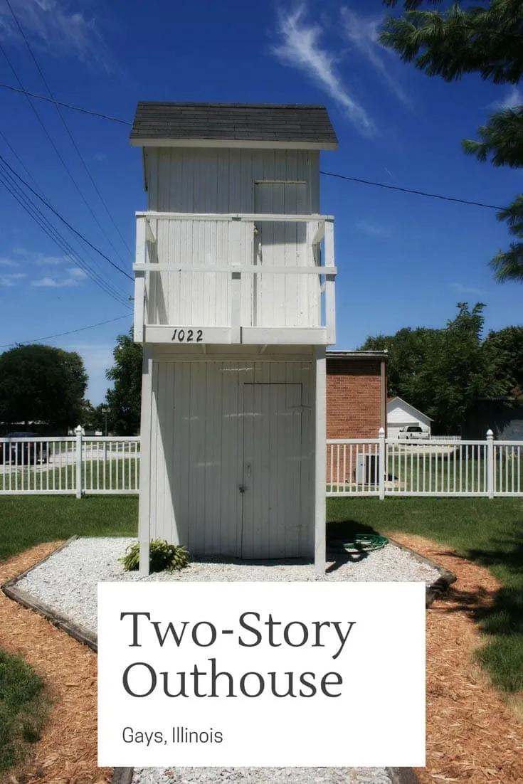 Photos of the Two-Story Outhouse, a weird roadside attraction in Gays, Illinois. This outhouse has two levels and dates back to 1872. I call the top toilet! Visit this place to visit in Illinois on your road trip through the state and add it to your travel itinerary!
#IllinoisRoadsideAttractions #IllinoisRoadsideAttraction #RoadsideAttractions #RoadsideAttraction #RoadTrip #IllinoisRoadTrip #IllinoisRoadTripTravel #WeirdRoadsideAttractions #RoadTripStops 
