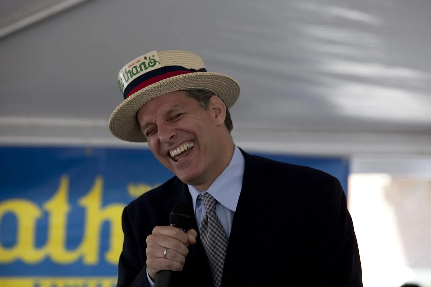 George Shea at the Hot Dog Eating Qualifying Contest in Kansas City, Missouri.