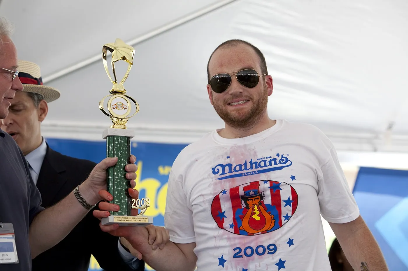 Tim Gravy Brown wins the Hot Dog Eating Qualifying Contest in Kansas City, Missouri.