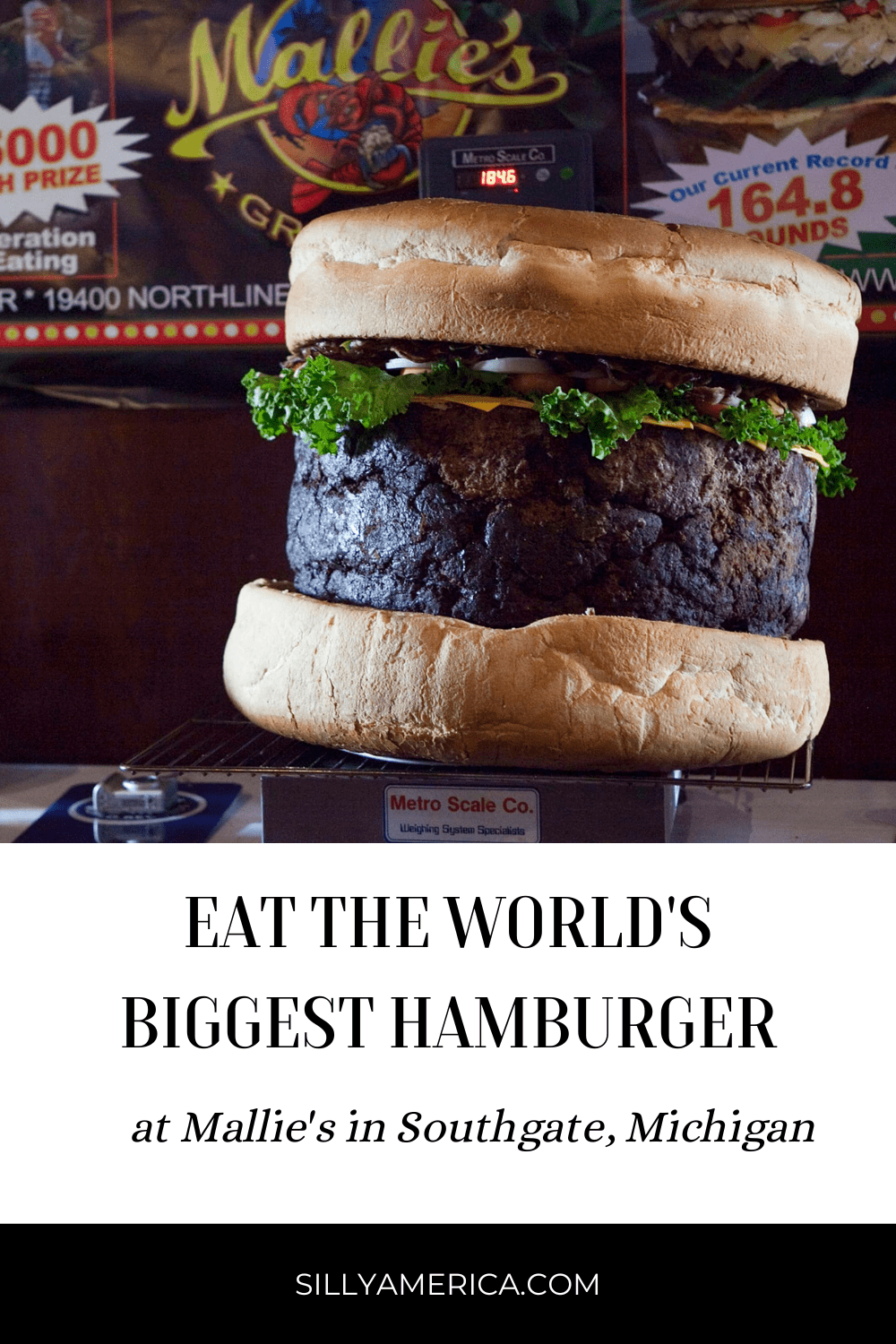 Eat the world's biggest hamburger at Mallie's Sport Bar and Grill in Southgate, Michigan: an 1,800 pound hamburger you can order off the menu!