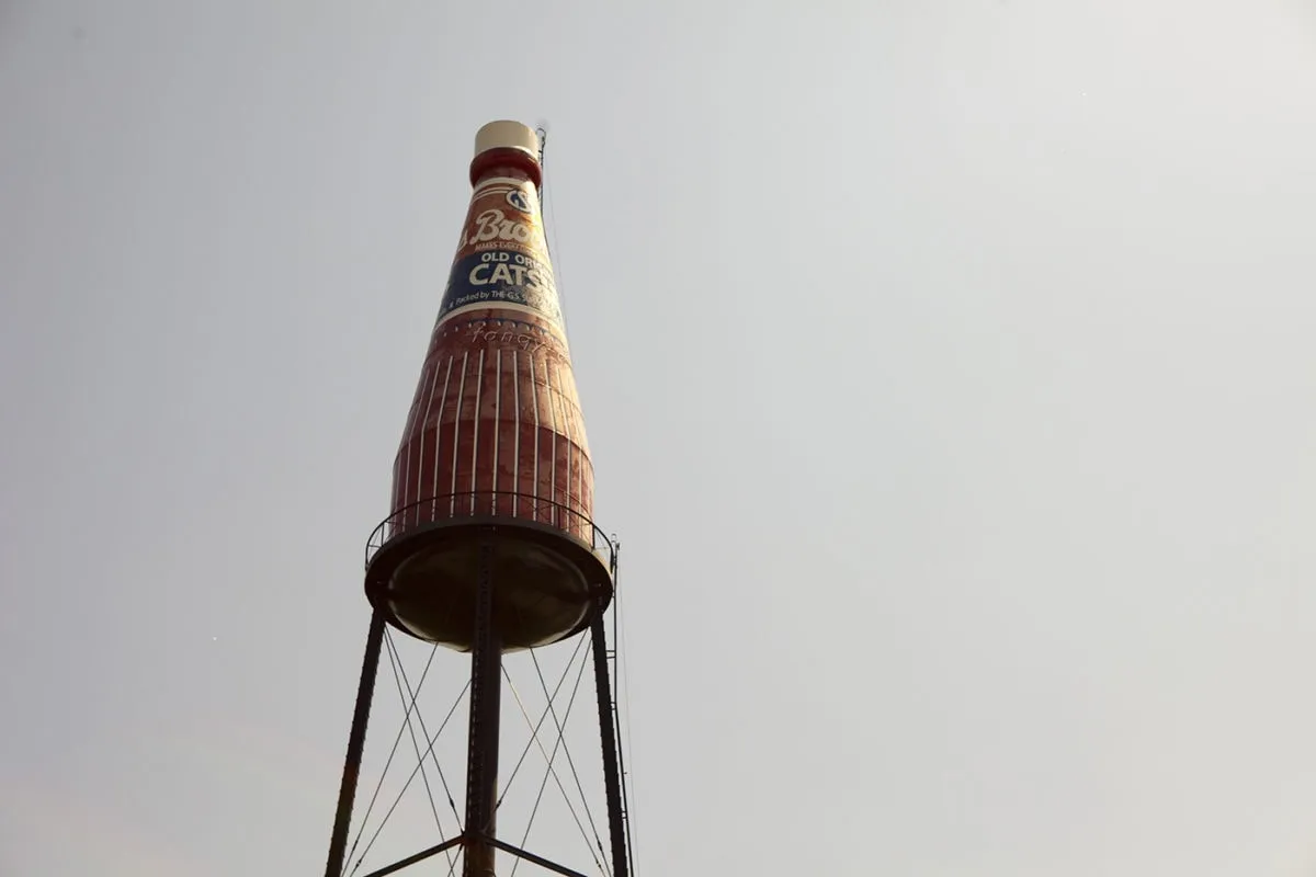 The World's Largest Catsup Bottle, a roadside attraction in Collinsville, Illinois