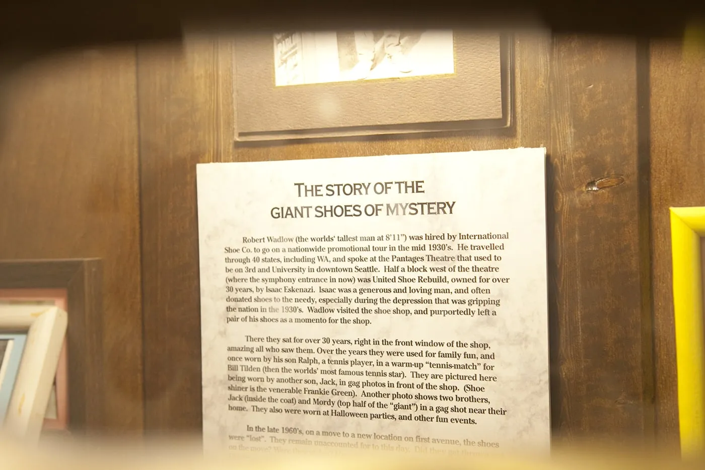 The story of the giant shoes of mystery at The World Famous Giant Shoe Museum in Pike Place Market in Seattle, Washington.