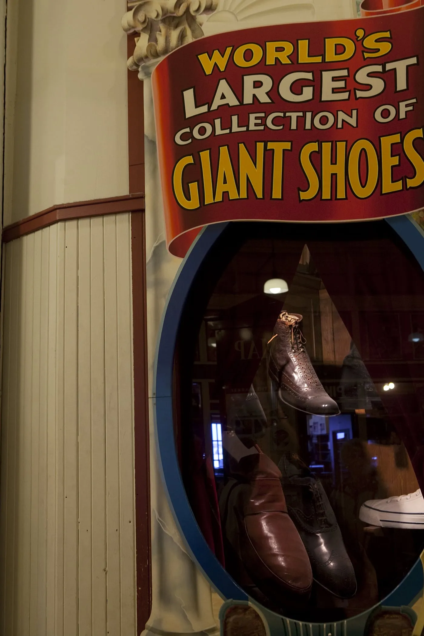 The World's Largest Collection of Giant Shoes at The World Famous Giant Shoe Museum in Pike Place Market in Seattle, Washington.