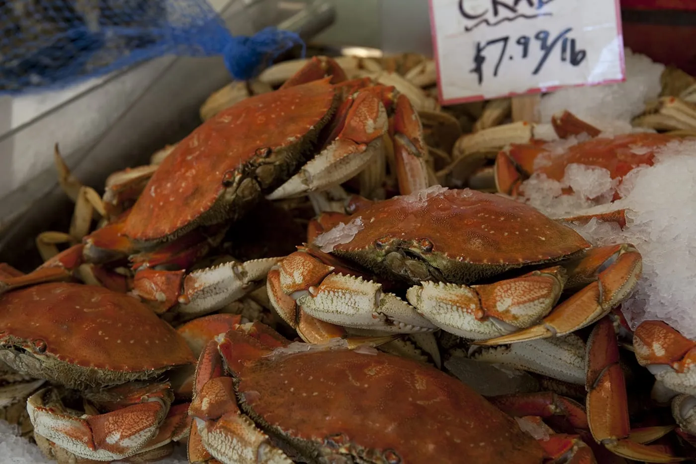 Crabs for sale at Pike Place Market in Seattle, Washington.