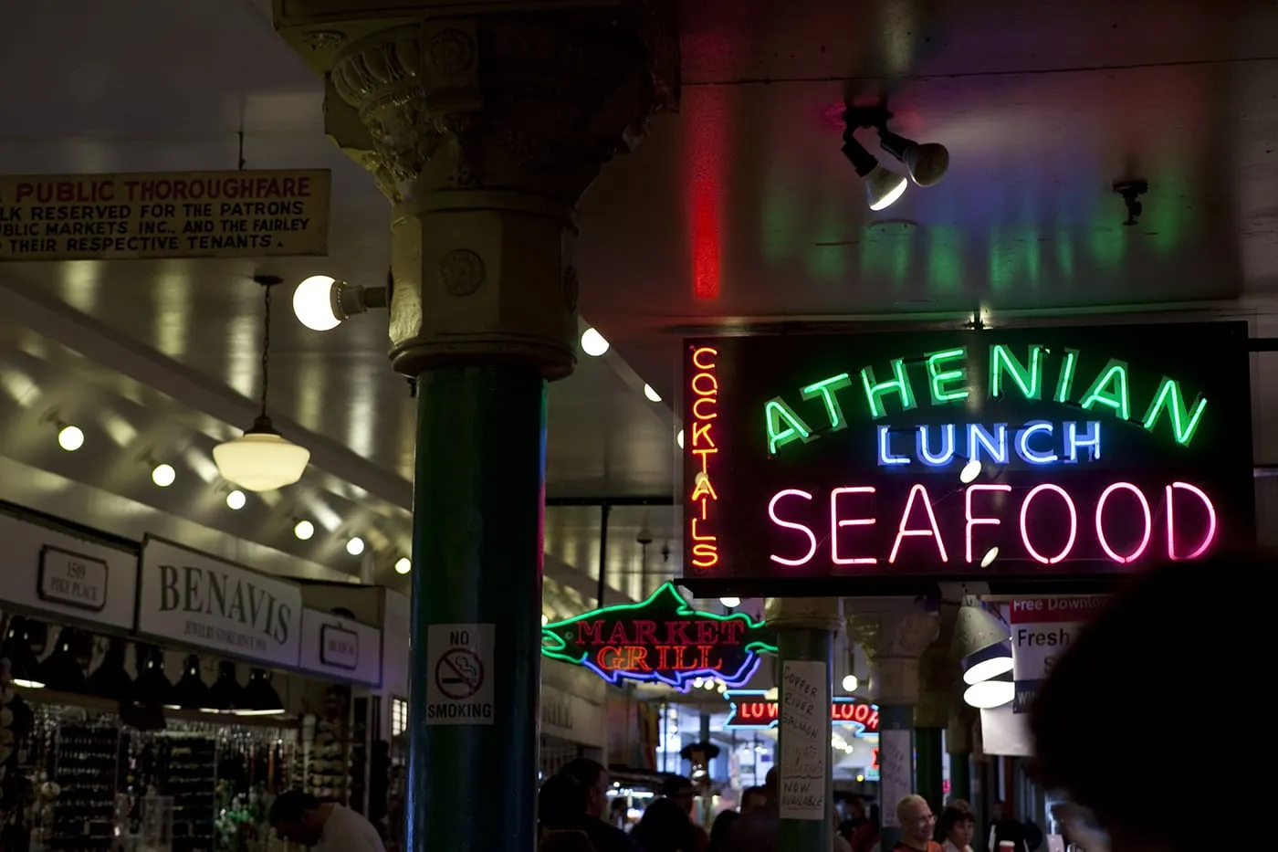 Athenian Lunch Seafood sign at Pike Place Market in Seattle, Washington.