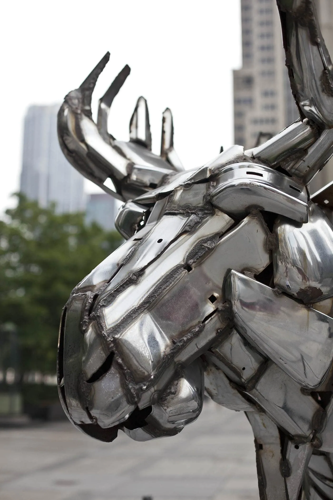 Moose (W-02-03), a chrome moose statue on Michigan Ave. in Chicago, Illinois.