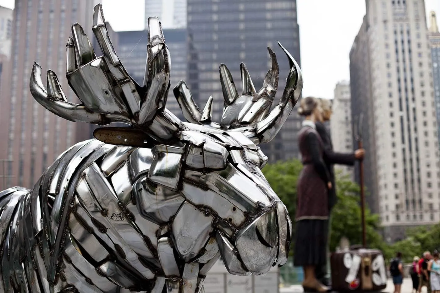 Moose (W-02-03), a chrome moose statue on Michigan Ave. in Chicago, Illinois.