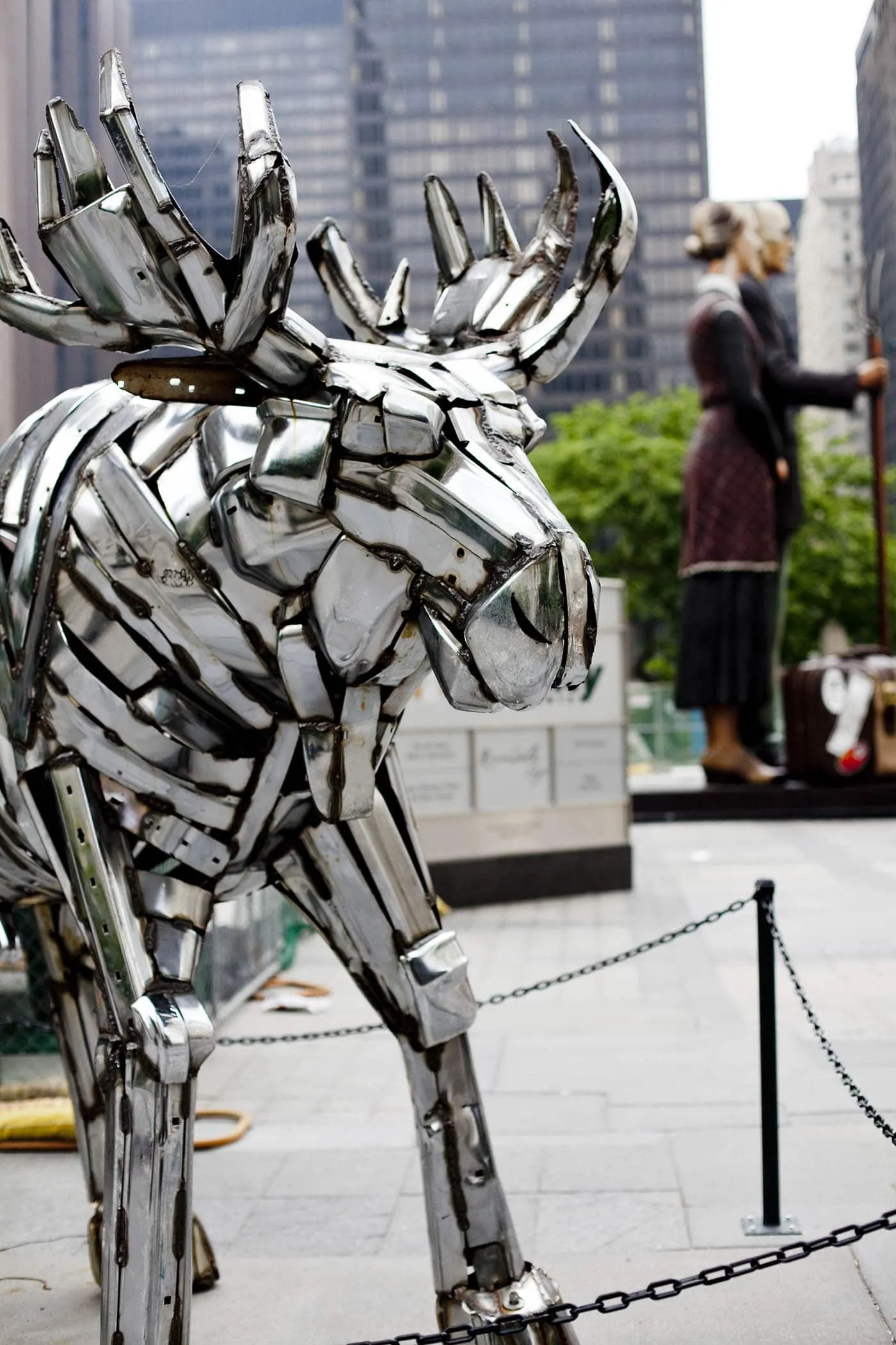 Moose (W-02-03), a chrome moose statue on Michigan Ave. in Chicago, Illinois.