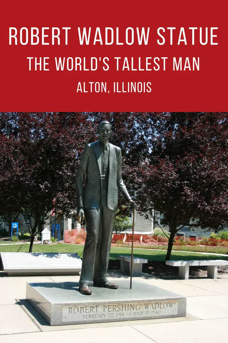 Life-size Robert Wadlow statue, the world's tallest man, in Alton, Illinois. At the time of his death in 1940, Wadlow stood at 8 feet 11.1 inches. Visit this weird roadside attraction on a road trip through Illinois with kids or adults. Add it to your bucket list of things to do in Illinois.
#IllinoisRoadsideAttractions #IllinoisRoadsideAttraction #RoadsideAttractions #RoadsideAttraction #RoadTrip #IllinoisRoadTrip #WeirdRoadsideAttractions #RoadTripStops