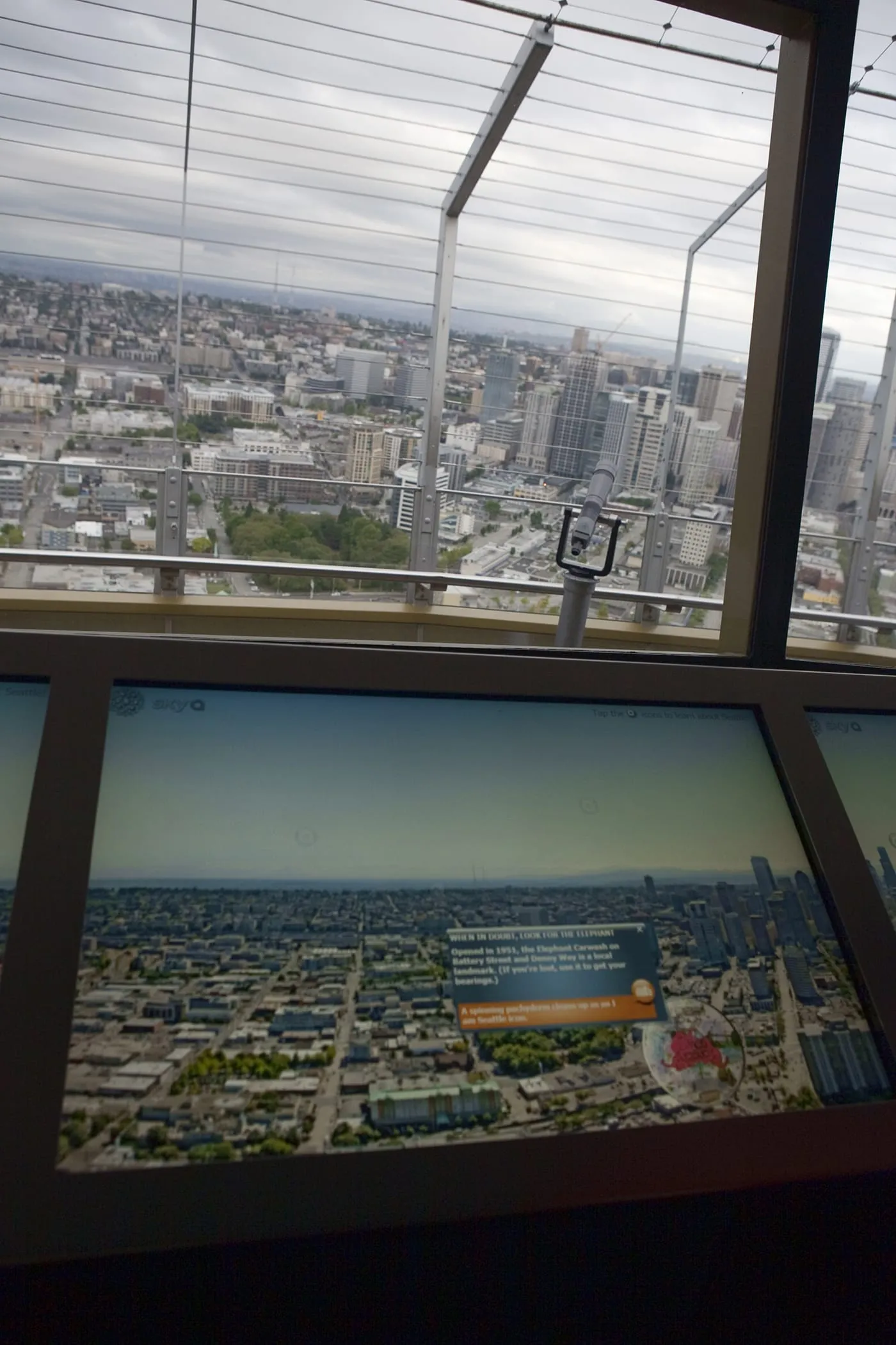 View from the inside the Space Needle in Seattle, Washington.