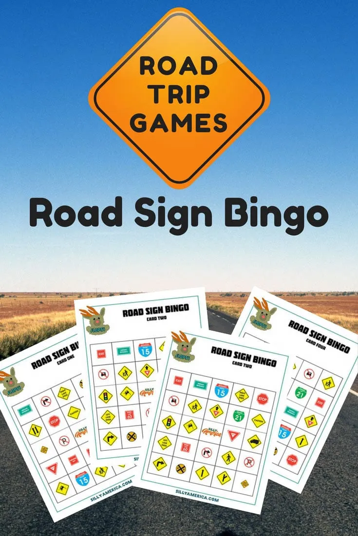 road sign bingo road trip car games silly america