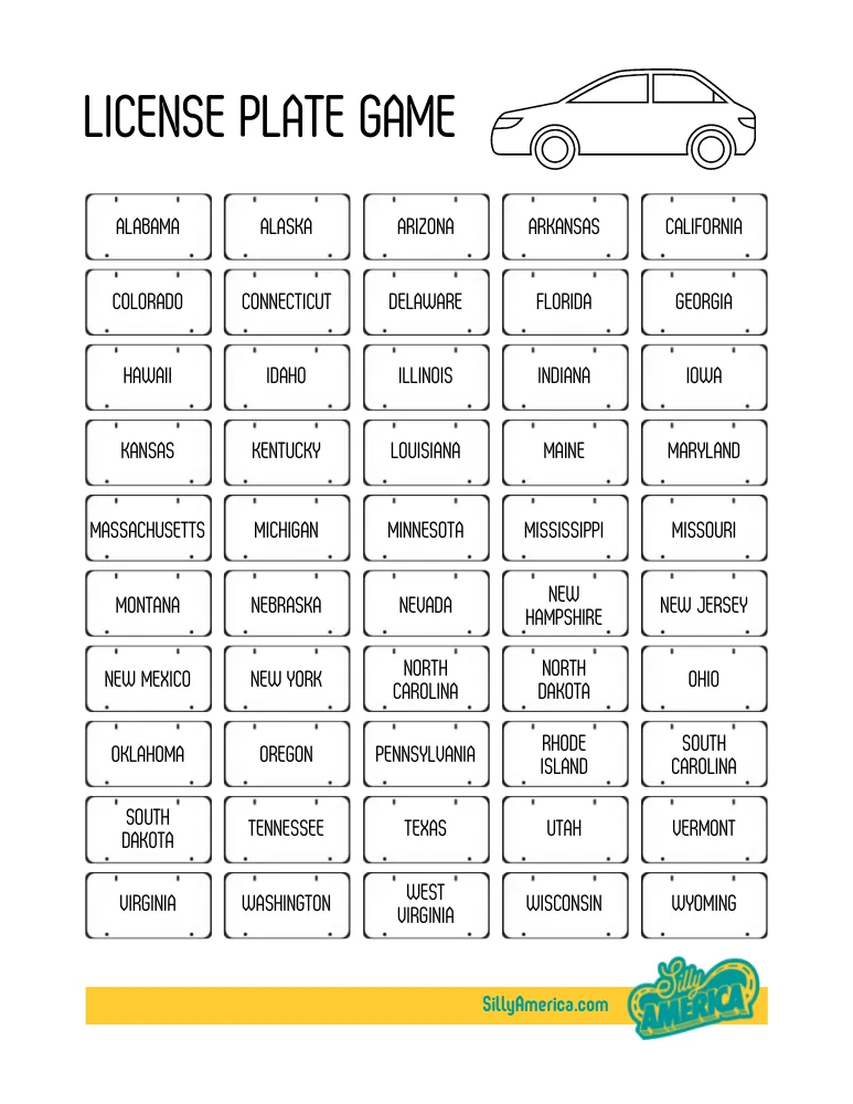 Printable Road Trip Games for Kids - License Plate, Bingo, I Spy