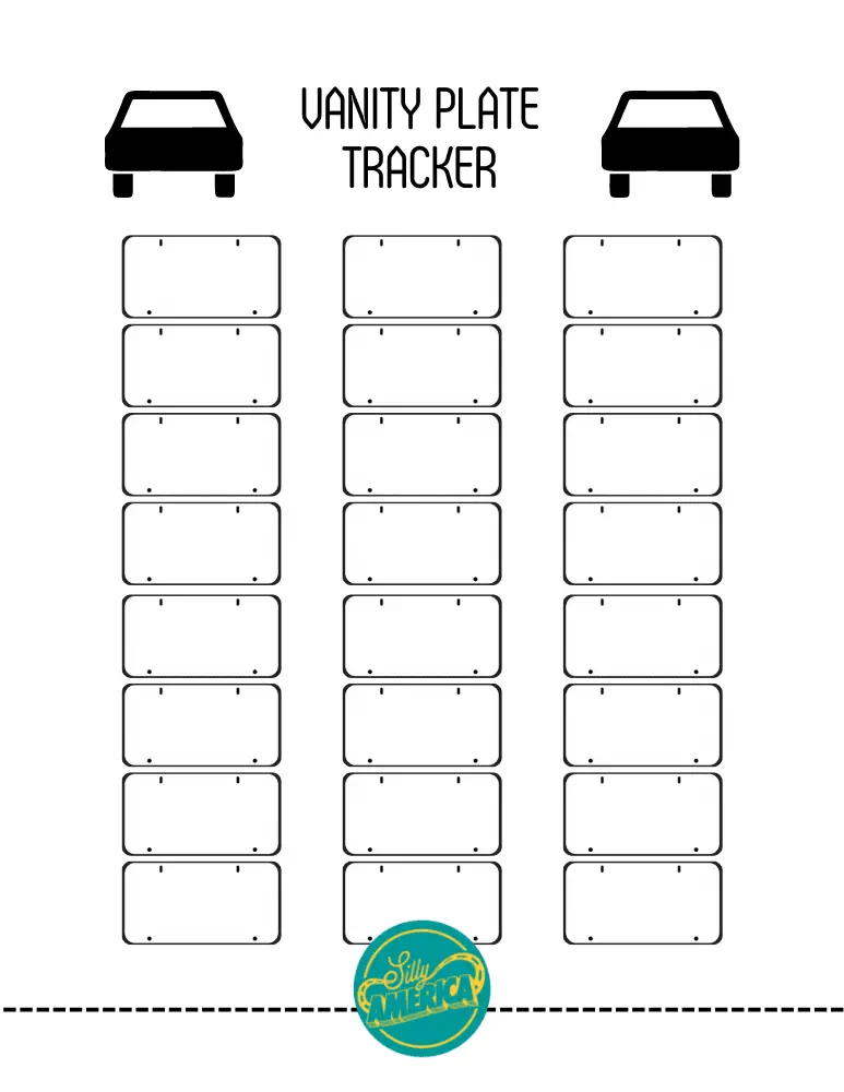 Free State License Plate Game Printable PDF - Vanity License Plate Tracking Sheet