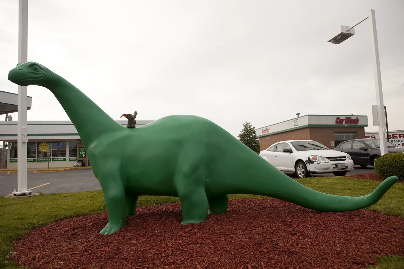 Flopsy the Jackalope with a Sinclair Station Dinosaur in Missouri